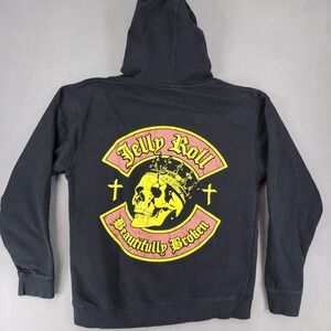 Jelly Roll Sweatshirt Med Black Yellow Pullover Tour Hoodie Beautifully Broken